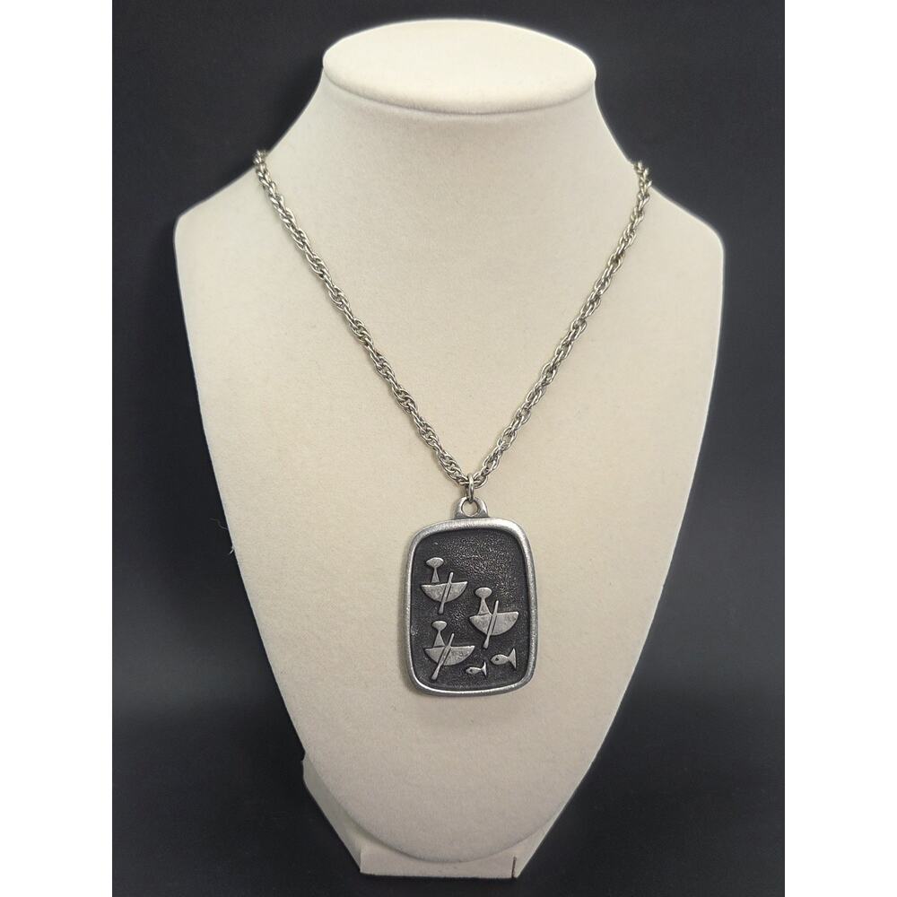 Swedish Vintage Pewter Pendant Necklace by Roland Landerholm Scandinavian